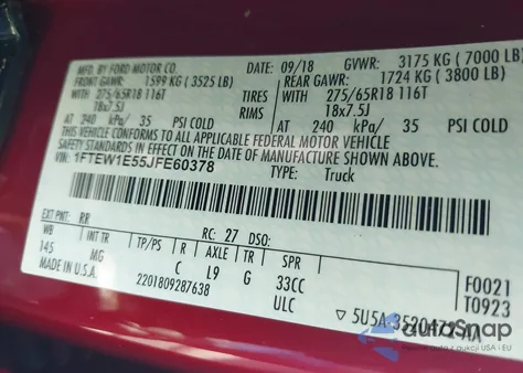 2018 Ford F-150 Xlt from USA, damaged, VIN 1FTEW1E55JFE60378